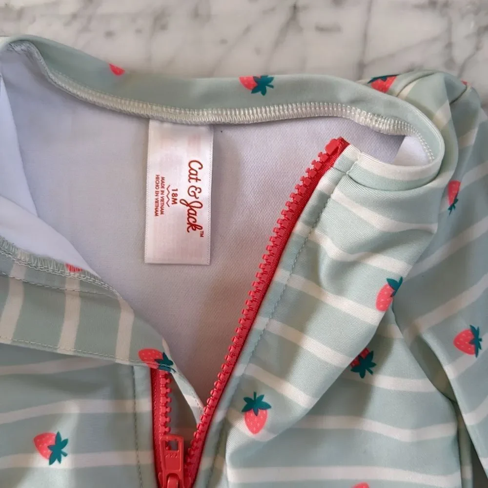 Girl's Size 18 Mo LS Swim Suit Bundle Neon Colorblock Strawberry